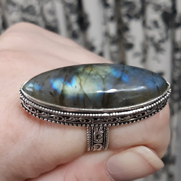 New Amazing Labradorite 925 Silver Statement Ring. - Picture 3 of 7